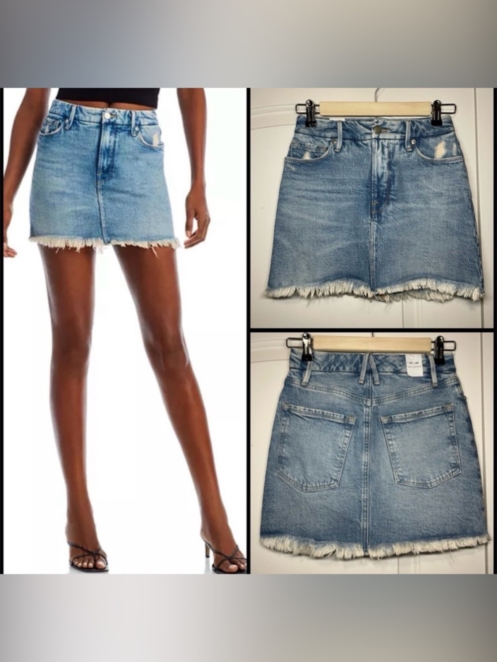 Good American Light Blue Frayed Denim Mini Skirt - Picture 6 of 6
